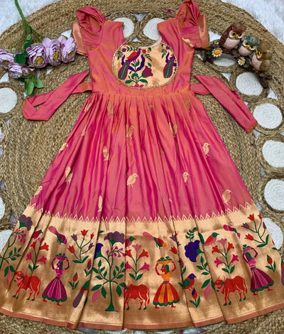 Elegant Paithani Gown - New Arrival Zari Border Design for Girls