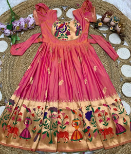 Elegant Paithani Gown - New Arrival Zari Border Design for Girls