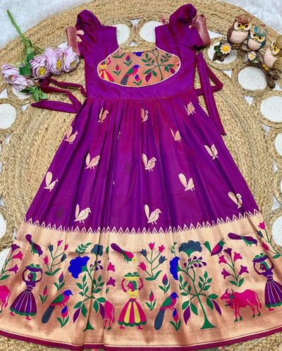 Elegant Paithani Gown - New Arrival Zari Border Design for Girls