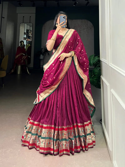Elegant Paithani Lehenga - Zari Weaving for Festive & Wedding Celebrations