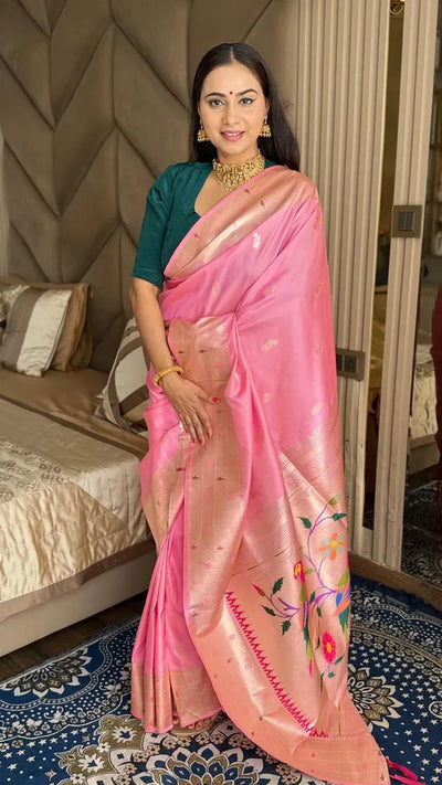 Elegant Paithani Saree - Traditional Parrot Zari for Festive Wear