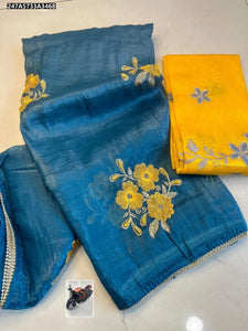 Elegant Paper Crush Saree - Soft Fabric, Heavy Embroidery for Festive Wear