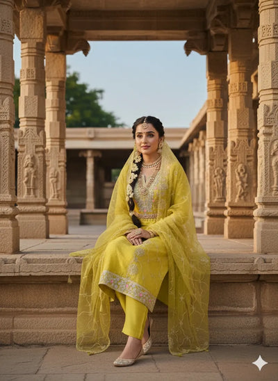 Elegant Parrot Green Designer Suit Set - Intricate Embroidery for Festivals