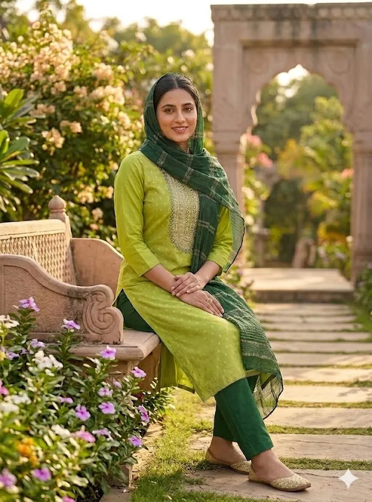 green dress material Green embroidered net fabric dress material