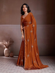 Elegant Party Wear Crush Silk Saree - C-Pallu Beads Embroidery for Wedding & Festive Occasions