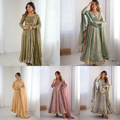 Elegant Party Wear Dress for Women - Premium Fandy Silk Embroidered Gown Set