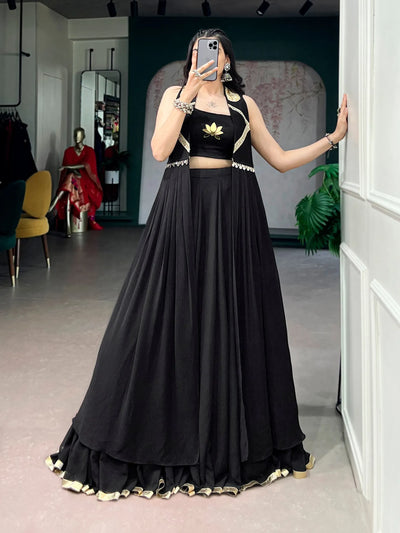 Elegant Party Wear Lehenga with Jacket - Lotus Handwork & 6 Meter Flare for Women