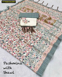 Elegant Pashmina Saree - Soft Kashmiri Digital Print for Festive & Casual Wear