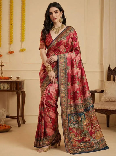Elegant Pashmina Silk Saree with Pure Zari Weaving Work for Festive Weddings