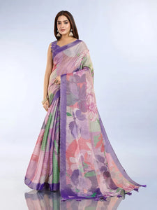 Elegant Pastel Floral Erode Silk Saree with Designer Blouse for Women's Festive Wear