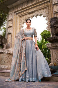 Luxurious Fendi Silk Pastel Lehenga Choli with Heavy Sequin Embroidery and 5-Meter Flair