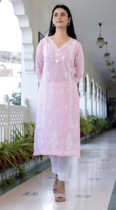 Elegant Pastel Pink Kurta Set - Soft Cotton Blend for Women | S-XXL