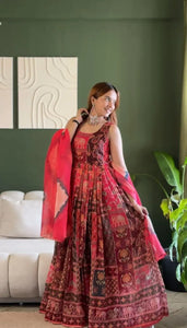 Elegant Patola Print Gown - Festive Ready-to-Wear for Women