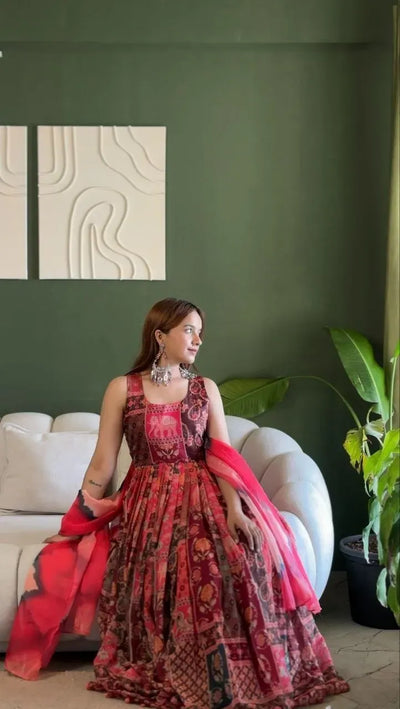 Elegant Patola Print Gown - Festive Ready-to-Wear for Women