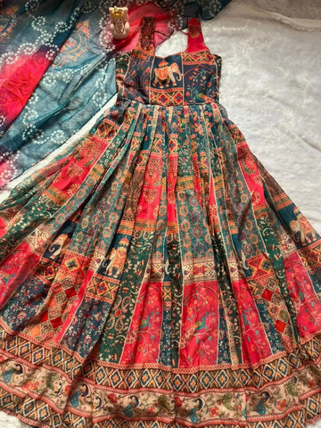 Elegant Patola Printed Festive Gown - High-Flair Wear with Dupatta