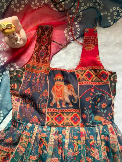 Elegant Patola Printed Festive Gown - High-Flair Wear with Dupatta