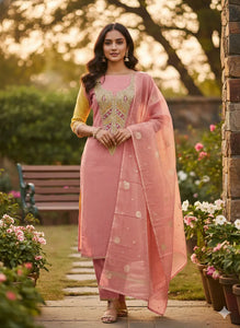 Elegant Peach Embroidered Dress Material - Glamorous Festival Wear for Women