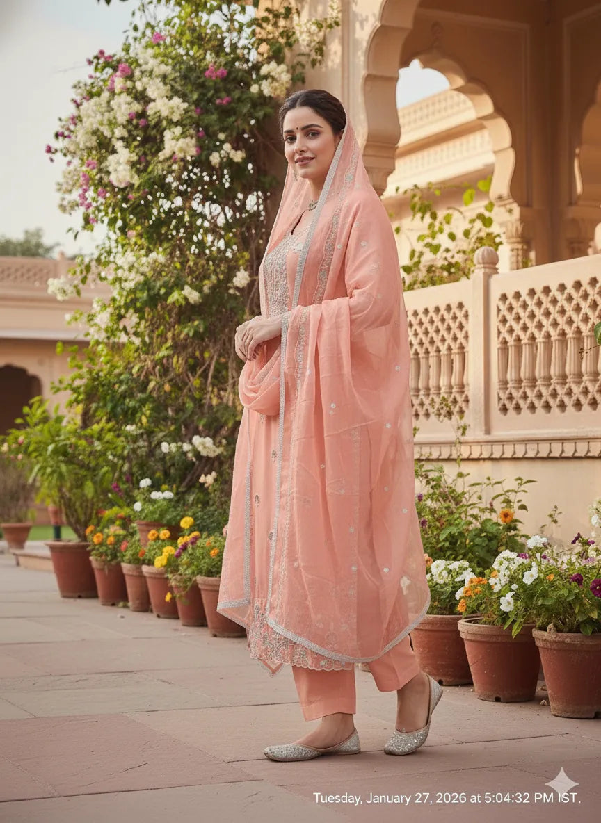 pink dress material Rani Pink Floral Woven Banarasi Silk Dress Material