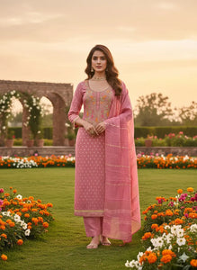 Elegant Peach Embroidered Suit - Festive Dress Material for Women