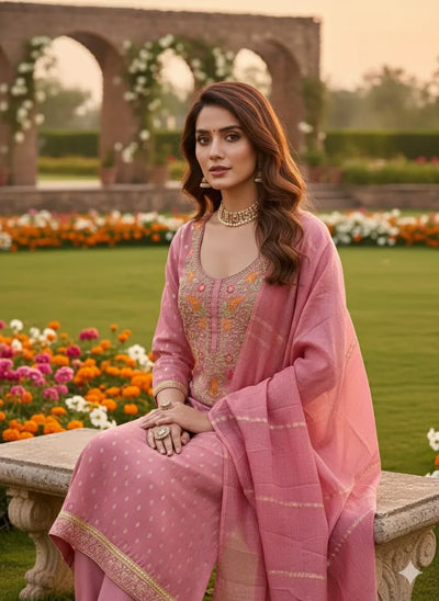 Elegant Peach Embroidered Suit - Festive Dress Material for Women