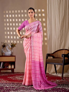 Elegant Peach Pink Saree with Blouse Piece for Women
