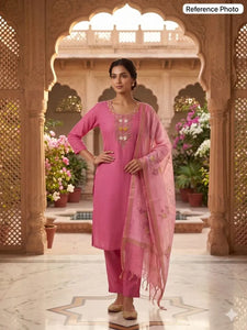 Elegant Pink Chanderi Kurti Set with Dupatta for Festive Prep