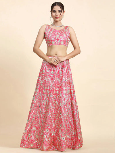 Elegant Pink Devsena Silk Lehenga - Mirror Work for Wedding & Festive Wear