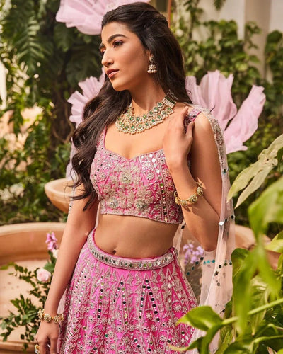 Elegant Pink Devsena Silk Lehenga - Sequin Work Wedding Wear