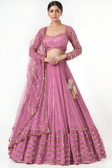Elegant Pink Faux Georgette Lehenga Choli - Sequence & Thread Embroidery for Weddings