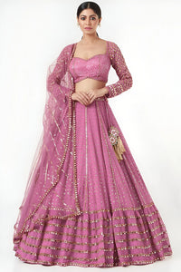 Elegant Pink Faux Georgette Lehenga Choli - Sequence & Thread Embroidery for Weddings