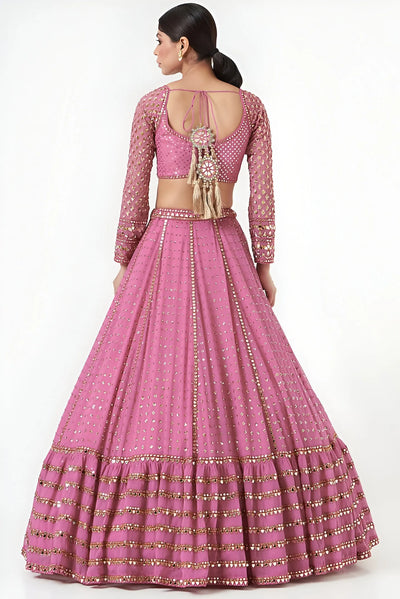 Elegant Pink Faux Georgette Lehenga Choli - Sequence & Thread Embroidery for Weddings