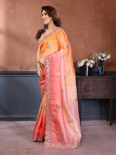 Elegant Pink Gold Crush Saree - Embroidered Designer Collection for Women