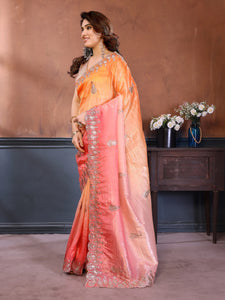 Elegant Pink Gold Crush Saree - Embroidered Designer Collection for Women
