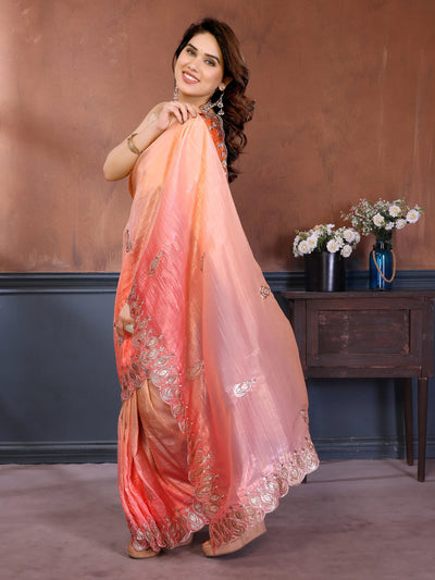 Elegant Pink Gold Crush Saree - Embroidered Designer Collection for Women