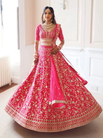 Elegant Pink Lehenga Choli - Heavy Embroidery for Weddings