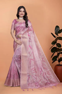 Elegant Pink Silk Saree with Golden Zari Border for Women