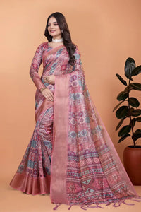 Elegant Pink Soft Silk Saree with Copper Zari for Festive Wear