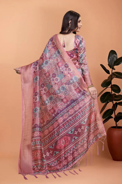 Elegant Pink Soft Silk Saree with Copper Zari for Festive Wear