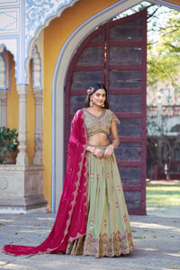 Elegant Pista Georgette Lehenga - Heavy Embroidery for Wedding & Festive Wear
