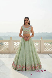 Elegant Pista Green Designer Lehenga - Heavy Embroidery for Wedding Wear