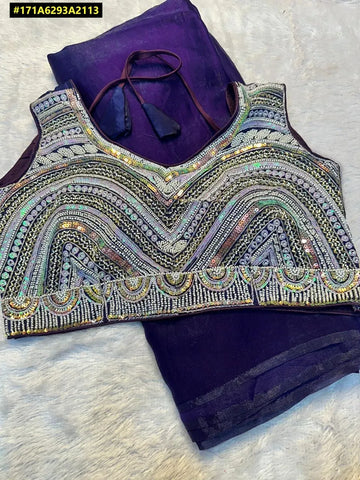 Elegant Plain Satin Saree - Ready-to-Wear with Handwork Sequin Blouse | Festive Collection