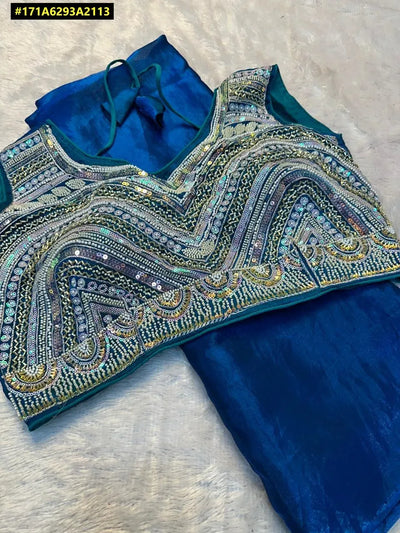 Elegant Plain Satin Saree - Ready-to-Wear with Handwork Sequin Blouse | Festive Collection