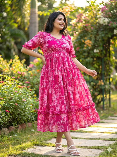 Elegant Plus Size Floral Georgette Maxi Dress for Women