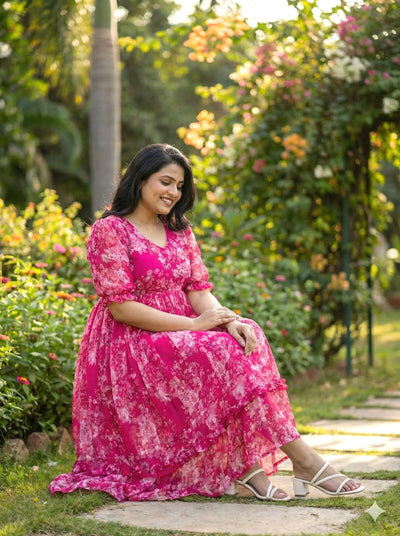 Elegant Plus Size Floral Georgette Maxi Dress for Women