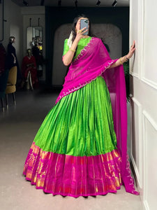 Elegant Poly Cotton Half Saree - Zari Weaving Work for Festive Celebrations