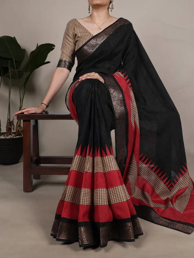 Elegant Poly Cotton Zari Saree - Royal Border for Festive Wear