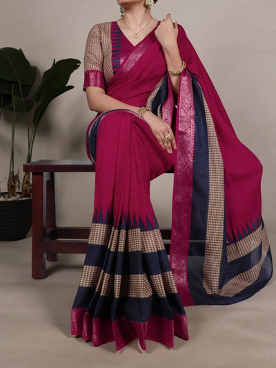 Elegant Poly Cotton Zari Saree - Royal Border for Festive Wear