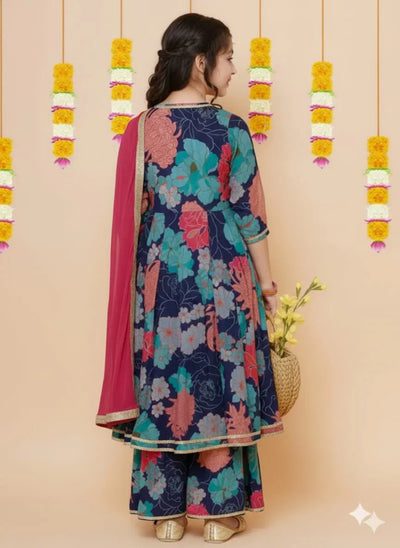 Elegant Printed Chanderi Silk Kurta Sharara Set - Festive Wear for Girls