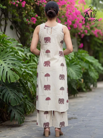 Elegant Printed Cotton Kurti Set with Pockets - Chic Daily Wear for Women
