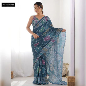 Elegant Printed Georgette Saree - Mirror Work for Women